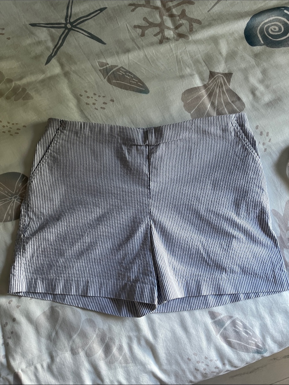 Carolina Belle Navy & White Mini-Stripe Bermuda Shorts